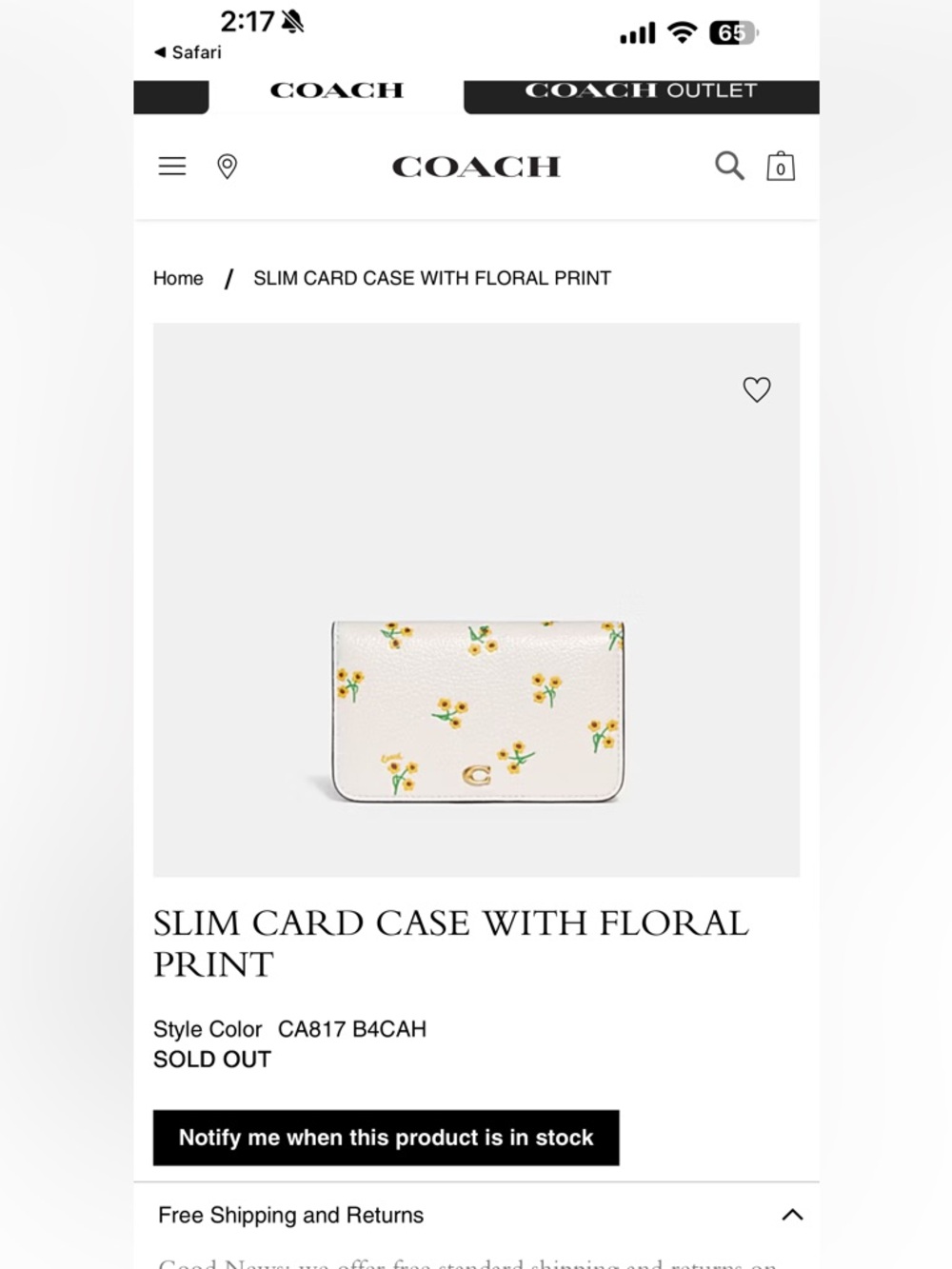 Coach Slim Card Case